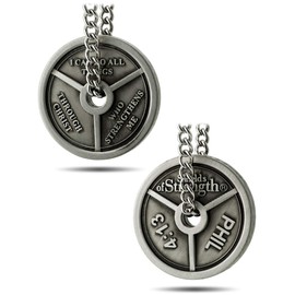 Shields of Strength Men's Antique Finish 3-Bar Weight Plate Necklace- Phil 4:13