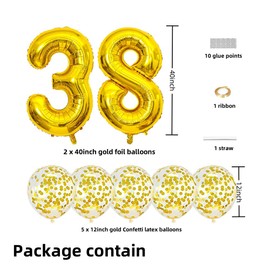 Gold 38 Foil Balloons 40" Jumbo Foil Balloons Confetti Balloons for 38th Birthday Wedding Anniversary Party Decorations