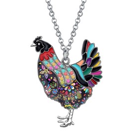 DOWAY Enamel Chicken Necklace Pendant Chain Jewellery Gifts for Women Girls, enamel, No Gemstone