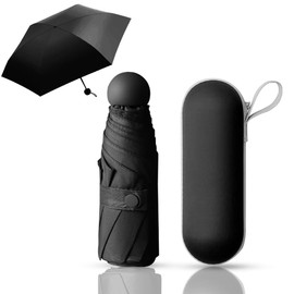 Coztie Compact Umbrella, 6 Ribs Pocket Umbrella with Capsule Case, Mini Travel Umbrella, Folding Travel Umbrella, UV Umbrella for Men and Women, Black, black