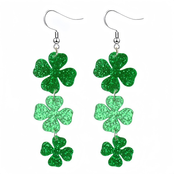 SNUGFX St. Patrick's Day Green Leaf Earrings for Women,Clover Horseshoe