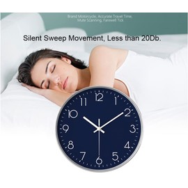 YTAONS 12 in Wall Clock Non-Ticking Quartz Silent Battery Operated Round Clocks Home Kitchen Office School Living Room Decor Clocks (Navy Blue)