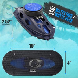 3-Way Universal Car Stereo Speakers - 300W 4" x 10" Triaxial Loud Pro Audio Car Speaker Universal OEM Quick Replacement Component Speaker Vehicle Door/Side Panel Mount Compatible - Pyle PL410BL (Pair)