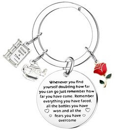 Nfyxcaz Beauty Keyring Movie Inspired Gift For Friends Belle Rose Keyring Fairy Tale Jewelry Fairy Keyring for Women Girls Fairy Gifts Fairy Keychain for Daughter Girlfriend
