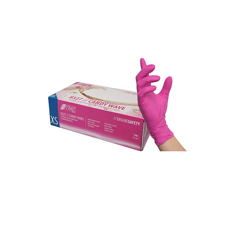 Nitras Medical 8327 Candy Wave Nitrile Disposable Gloves Magenta Pack