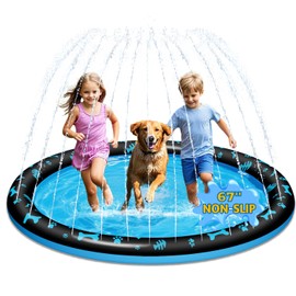 67" Splash Pad for Dogs and Kids, Non-Slip Sprinkler Mat, Outdoor Water Toys for Toddlers 1-3 & Kids 4-8, Backyard, Camping, Pool Party