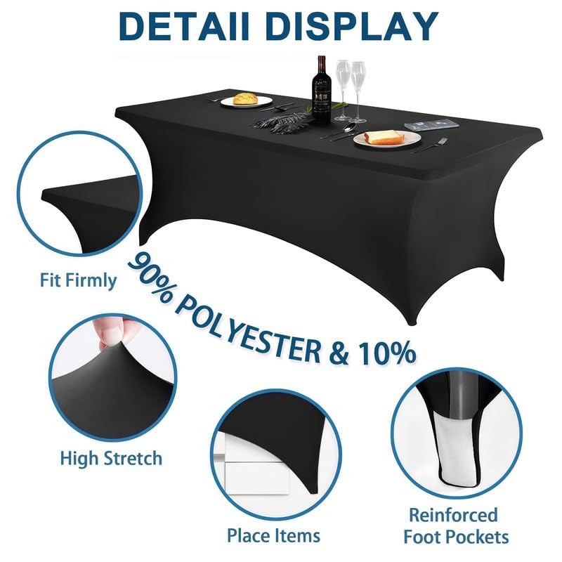 Lemict 10 Pack 8FT Rectangular Spandex Tablecloth,Wrinkle Resistant Fitted Cover