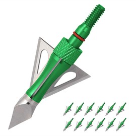 Aklisdlha Hunting Archery Broadheads 100 Grains, Archery Broadheads Screw-in Arrow Heads Arrow Tips Compatible with Traditional Bows and Compound Bow(Pack of 6/12) (Green-12pack)