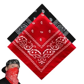 Pack of 2 Bandanas for Men and Women, Bandana, Red Cotton, Bandanas for Unisex Scarf, Headwear, Hair, Scarf, Paisley Pattern, Red and Black (55 x 55 cm), Red-and-black