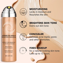 AirBrush Foundation Spray With Airbrush Primer, Silky Mist Foundation Spray Makeup, Full Coverage Foundation for Smooth Radiant, Formula Breathable Lightweight Hydrating (01 Natural)