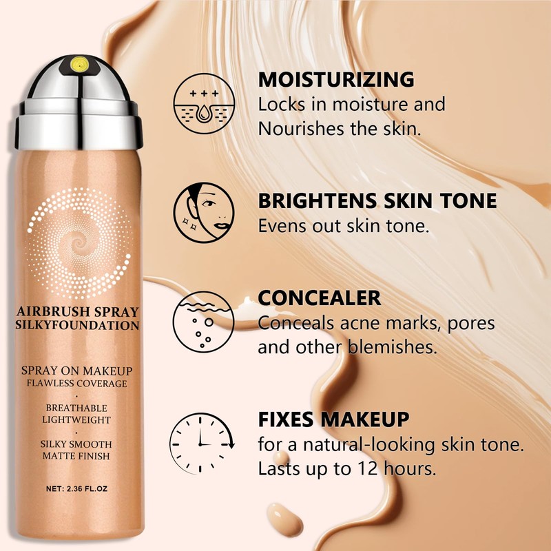 AirBrush Foundation Spray With Airbrush Primer, Silky Mist Foundation Spray