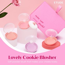 ETUDE Lovely Cookie Blusher #PK004 Peach Choux Wafers 4g | Glowing & Natural Powder Blush with Long-Lasting Sebum Control | Easy Application | Puffy Cushion for a Lovely Makeup Look
