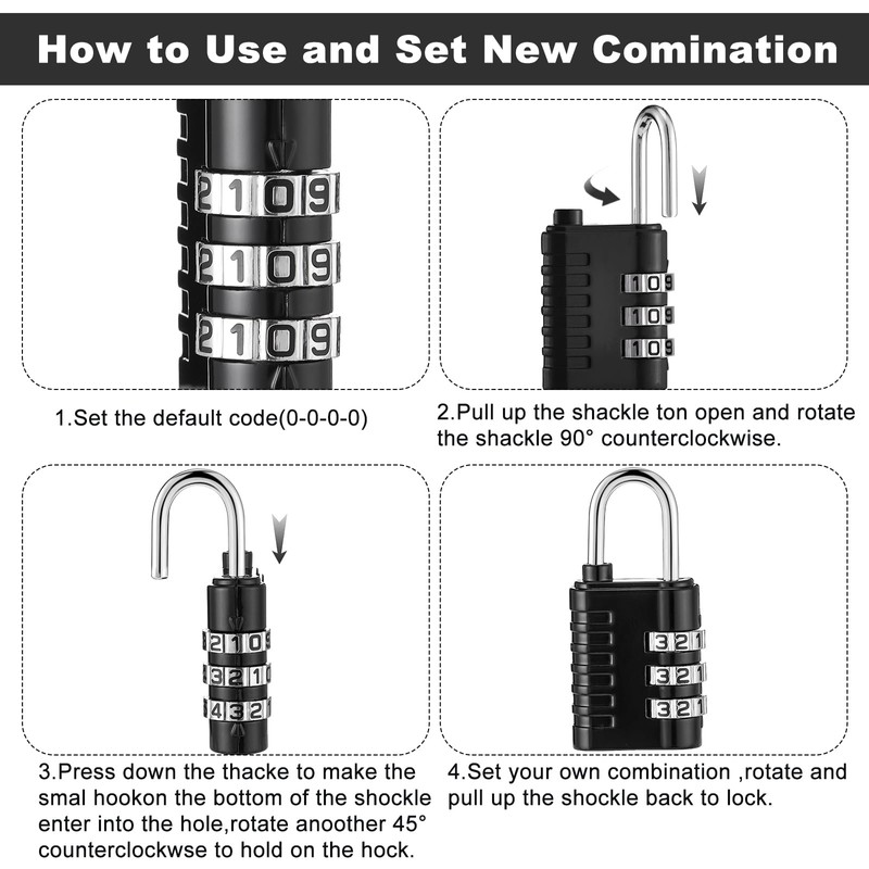 Kenning 30 Pcs 3 Digit Combination Padlocks Black Silver Gym