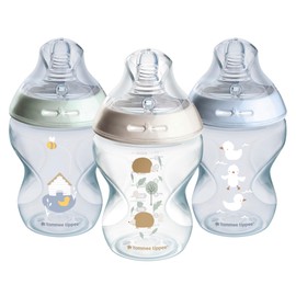Tommee Tippee Baby Bottles, Natural Start Anti-Colic Baby Bottle with Slow Flow Breast-Like Teat, 260ml, 0m+, Self-Sterilising, Baby Feeding Essentials, Decorated, Pack of 3