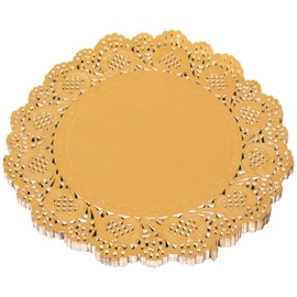 Amkoskr 8.5 Inch 100 Pcs Round Lace Gold Paper Doilies Gold Foil Paper Placemats Doily Paper Pad for Cakes Crafts Party Weddings Tableware Decor