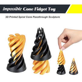 Impossible Cone (3PCS), 3D Printed Spiral Cone Fidget Toy, Impossible Pyramid Passthrough Sculpture, Mini Stress Relief Desktop Decorations Toy for Kids Adult Gift (Laser Gold)
