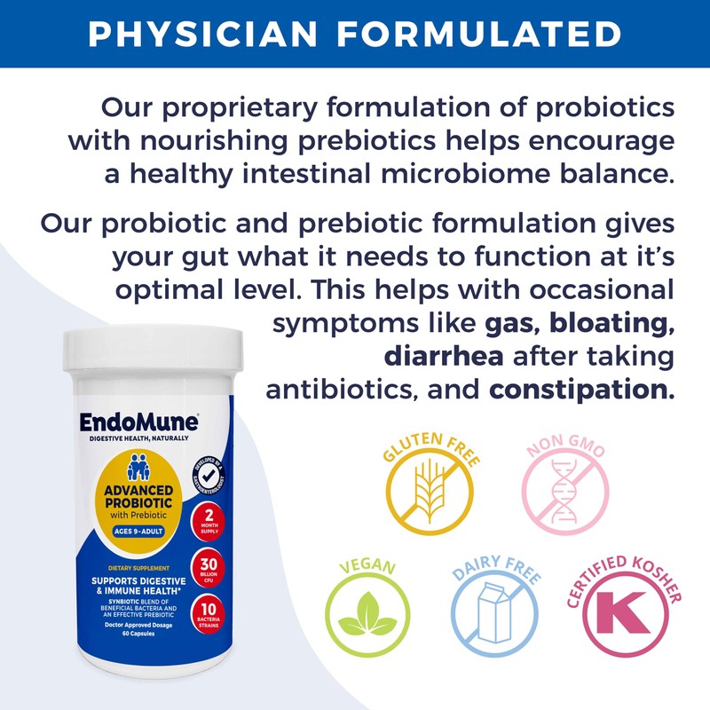 Endomune Advanced Adult Multi-Strain Probiotic Supplement with Prebiotic | 10