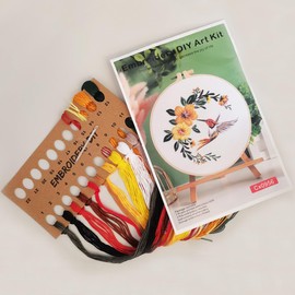 Embroidery Kit for Adults Beginners Starter Stitch Kit with Flying Hummingbird Yellow Flowers Pattern Handmade Needlepoint Kits