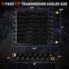 GDUKOP Upgrade 16 Pass Aluminium Transmission Oil Cooler, 1/2" Universal 16 Rows 8AN Tube And Fin Cooler Kit Air Compressor Aftercooler, Black