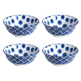 GSHLGAO Vintage Blue and White Porcelain Bowl Set - 24oz Cereal and Soup Bowls, Set of 4, Perfect for Pasta, Salad, and Desserts (Style B)-𝐂𝐥𝐞𝐚𝐫𝐚𝐧𝐜𝐞