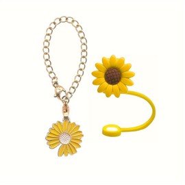 Cup Accessories Set,1 PCS 8mm Sunflower Cup Accessories Straw Cover,1 PCS Daisy Flower Pendant Accessories Water Cup Handle Accessories,Reusable for Dust Cap Drinking Straw Kitchen Accessories