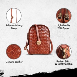 VILENCA HOLLAND Genuine Leather Small Crossbody Bags For Women Cell Phone Purse,Trendy Casual Travelling Bag With Adjustable & Detachable Strap(VL-352-Cognac)