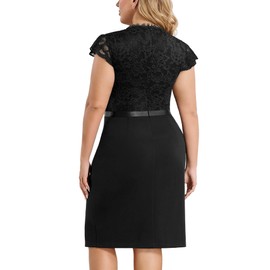 Miusol Women's Plus Size Floral Lace Contrast Ruffles Split Evening Cocktail Dress Black