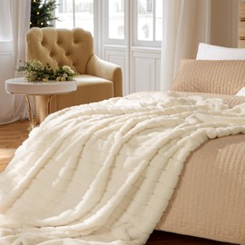 LBRO2M Faux Rabbit Fur Fur Throw Blanket Soft Plush Luxurious Bed Blankets for Couch Cozy Thick Rabbit Fur Blanket for Sofa, Bedroom Living Room (60" X 80" Cream White)