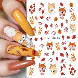 6 Sheets Fall Nail Stickers - 3D Self-Adhesive Pumpkin, Autumn Leaves, Cute Fox, Maple Leaf Nail Decals - Thanksgiving Nail Art Supplies for Women & Girls