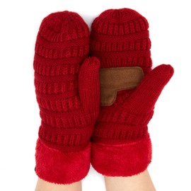 C.C CC Super Thick Fuzzy Fleeced Lined Warm Winter Knitted Mittens Gloves Solid Red