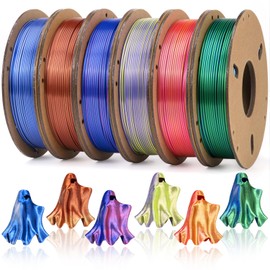 Dynta Dual Colors Silk Pla Filament 1.75mm 3D Printer Filament Bundle,Silk Gold-Copper, Silk Blue-Green, Silk Gold-Rose Red,Silk Silver-Dark Blue, Silk Purple-Yellow, Silk Red-Blue, 250g 6 Spools