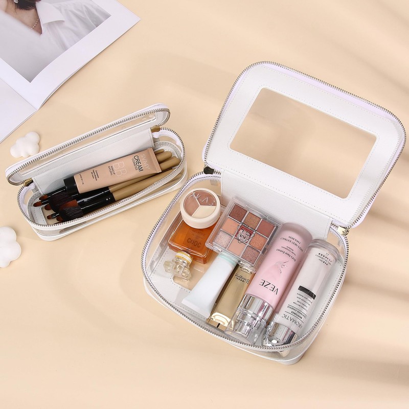 Pinkmik Travel Clear Makeup Bag with Brush Case TSA Approved