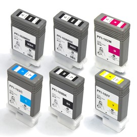 INK+ Ink Cartridge Replacement for Canon PFI-102 ImagePrograf iPF500 510 600 605 610 650 655 700 710 720 750 755 760 765 130ML (2MBK,BK,C,M,Y) 6Pack
