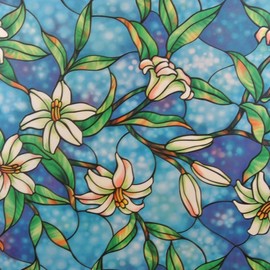 PROTINT WINDOWS Designer Orchid Decorative Stained Glass Window Film, Self Static Adhesive Cling, 35.5 inches by 72 inches