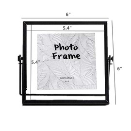 Leoyoubei Vintage Real Glass Photo Frame Collection - Metal Geometric Square, Double Glass Desk Vertical Floating Frame 4x4, Full Frame 5x5 (Black)