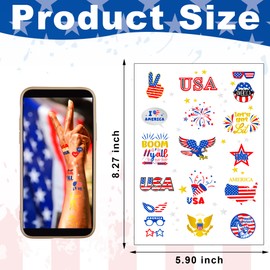 64PCS 4th of July Temporary Tattoos, Patriotic Party Face Body Decor, American Flag Fourth of July Long Lasting Tattoo Stickers for July 4th Parade and Independence Day Gathering Accessories