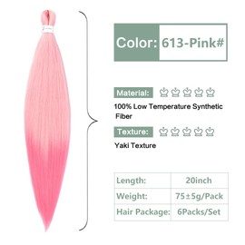 Pre-stretched blonde mix pink Braiding Hair 20 Inch 6Packs Braiding Hair For Braids, Yaki Texture Crochet Hair Box Braids Hot Water Setting Synthetic Braiding Hair Extensions（20 Inch, 613-Pink#)