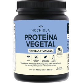 NOCHIOLA Proteína Vegetal en Polvo, Sabor Vainilla Francesa, 23g Proteína por Porción, Vegana, Sin Azúcar, con Probióticos, 450g, 15 Porciones
