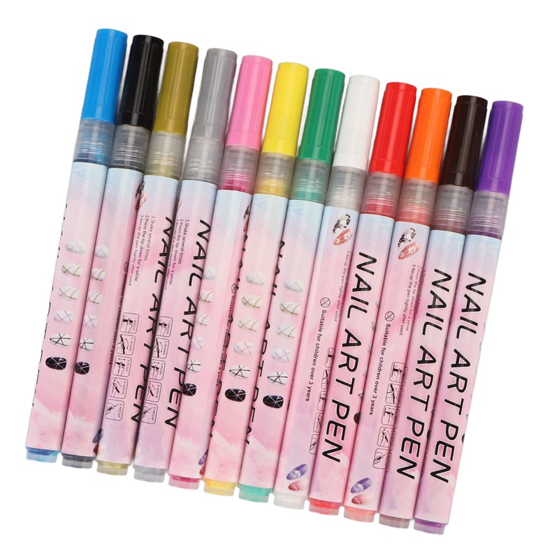 12Pcs 3D Nail Polish Pens 0.5mm Tip Bright Colors Easy