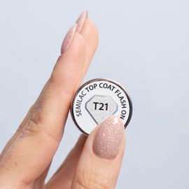 Semilac Smalto UV Top Coat No Wipe T21 Flash ON 7 ml – Top glitterato con effetto flash, particelle d'argento, senza strato di dispersione, per unghie UV e gel