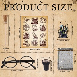 Pasimy 72 Pcs Wizard Party Favors Birthday Decorations with Mini Notebook Black Glasses Pencil Stamp Sticker Gift Bag for Kids Wizard Magical Goody Bag Stuffer Classroom Prize Supplies (Witch Broom)