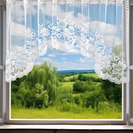 Molaxhome White Short Lace Cafe Valance Beautiful Semi Sheer Window Decor