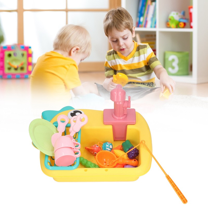 2 in 1 Play Kitchen Sink Toys with Running Water