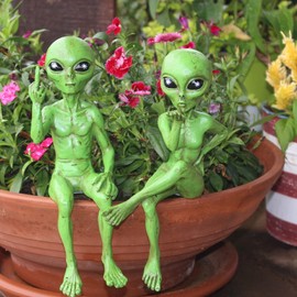 John Bernard & Company “Rude & Flirty” Alien 10” H Shelf Sitter Assortment Extraterrestrial Figurine Set Indoor/Outdoor Funny Home Patio or Garden Decoration – Set of 2 Cosmic Green