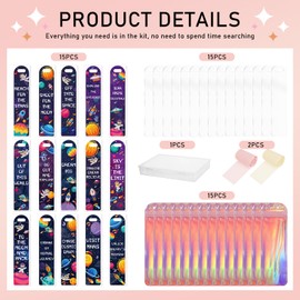 Shejdgart Acrylic Bookmark Making Kits - 60 Pcs Clear Acrylic Bookmark Blanks Set with Space Rocket Planet Inspirational Theme UV DTF Transfer Stickers, 15 Pcs Ribbons, DIY Crafts Book Lover Gifts