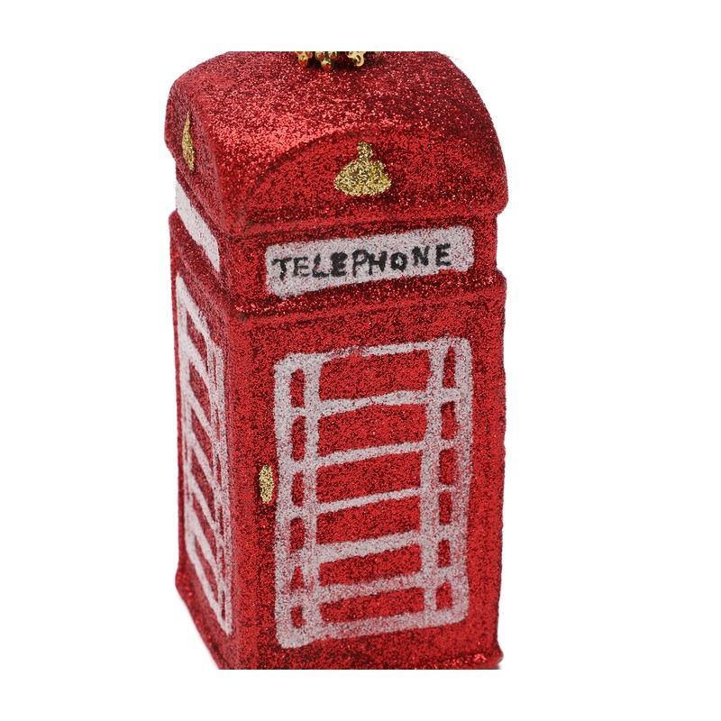 Toyland® 12cm Glittery Traditional British Phone Box Shaped Christmas Bauble