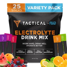 Fluid Tactical - Electrolyte Powder Drink Mix, Travel Ready Stick Packs, Extreme Re-Hydration, Low Sugar, Prevent Dehydration, Eliminate Cramps (Variety Pack)