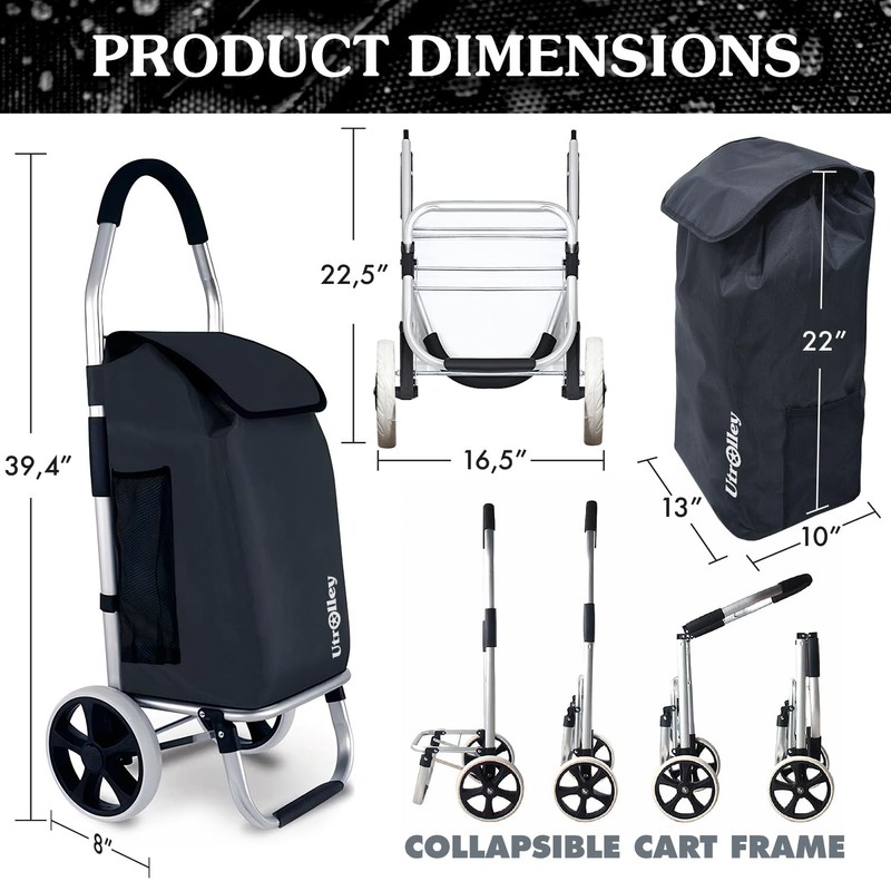 Ultra-Lightweight Foldable Grocery Cart with 40L Capacity, Soft Rolling Wheels,
