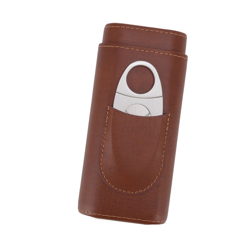 3 Finger Cigar Case Leather Cedarwood Lining Travel Portable Cigar