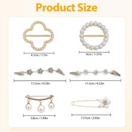 8 Pcs Fashion Accessories -Vintage Sweater Clips Scarf Ring Clip -Shirt/Dress/Ties/Sweater/Shawl Clips Pearl Brooch Pins -Brooches for Women Circle Clip Decoration (D)